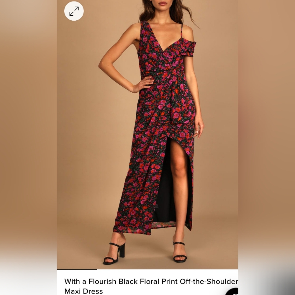 Lulu's Pink and Black Maxi Sundress with Asymmetrical Design and High Slit